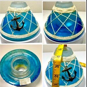 Yankee Candle Jar Shade Sea Breeze Blue Crackle Glass Nautical Anchor Charm